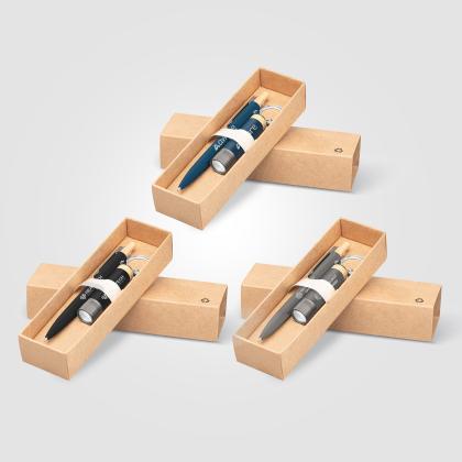 Reborn Recycled Aluminium Bamboo Accented Pen & Torch Gift Set