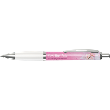 Contour Full Colour Wrap Ballpoint Pen - White (Blue Ink)