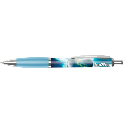 Contour Full Colour Wrap Ballpoint Pen - White - Light Blue