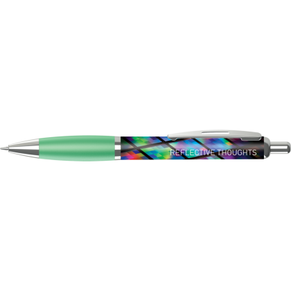 Contour Full Colour Wrap Ballpoint Pen - White - Green (Blue Ink)