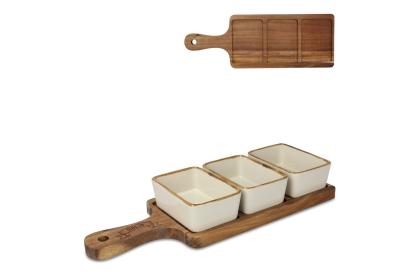 InSideOut Wooden serving board with 3 ceramic bowls
