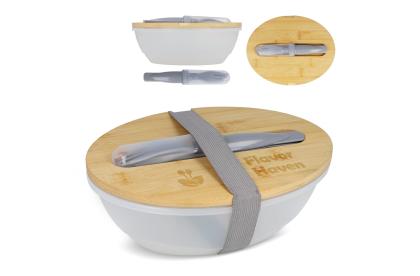 Lunchbox with bamboo lid and cutler