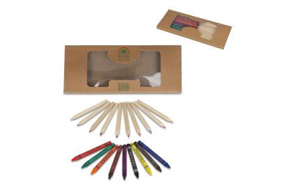 Colouring pencils and crayons in kraft box
