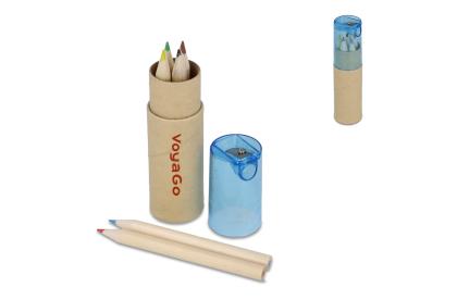 Colouring pencils in cardboard tube with sharpener lid